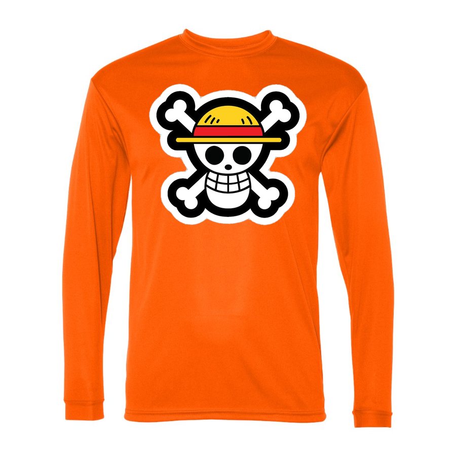 Men's Straw Hat Luffy Polyester Long Sleeve T-Shirt - Safety Orange