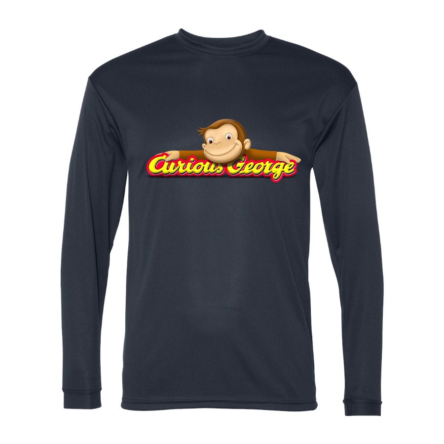 Men's Curious George Polyester Long Sleeve T-Shirt - Navy