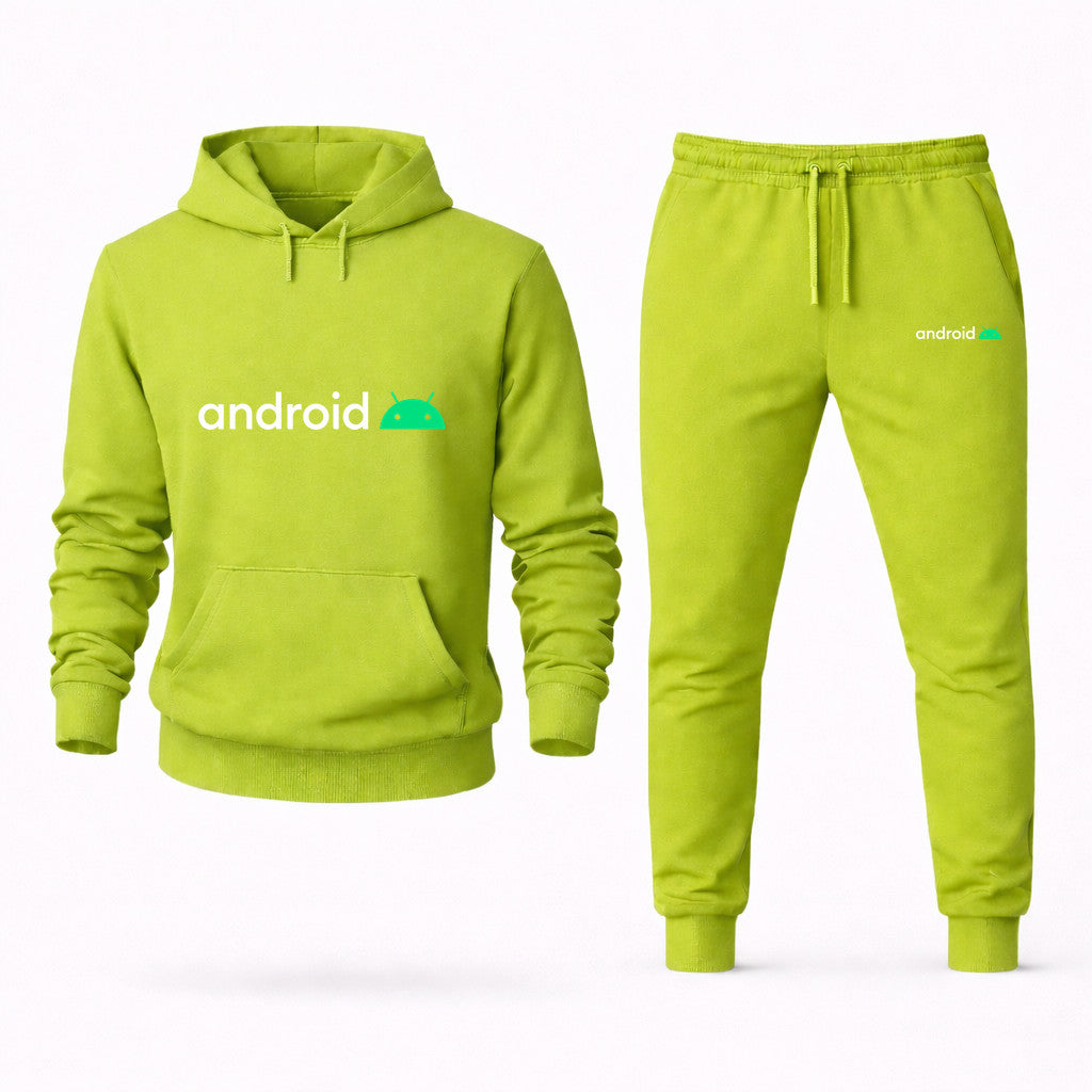 Android White Hoodie and Joggers Set - Lime Green