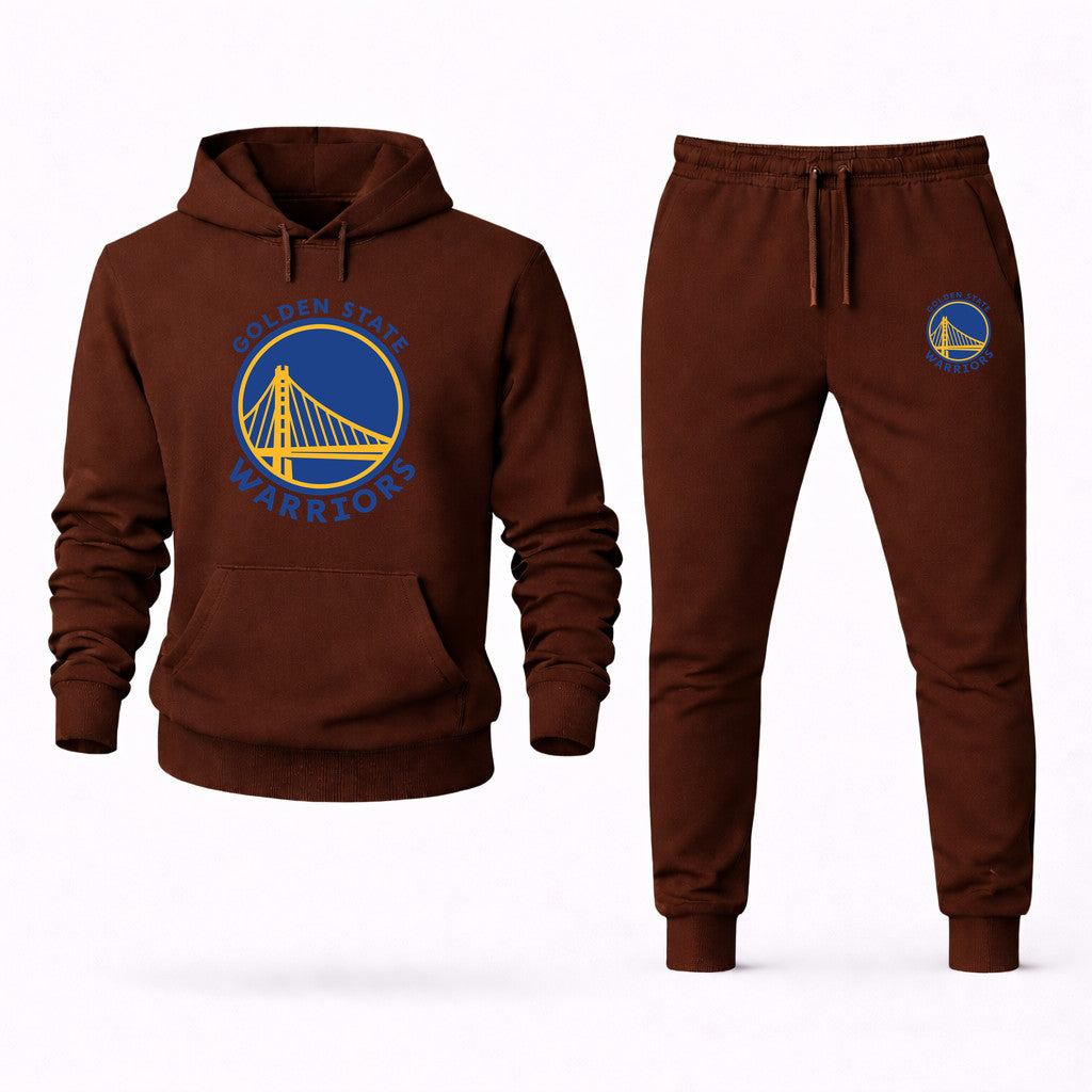 Golden State Warriors Blue Hoodie and Joggers Set - Brown