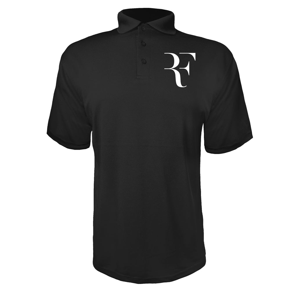 Roger Federer logo white Black polyester polo