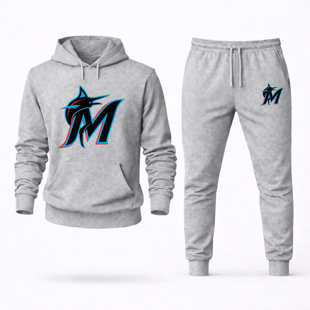 Miami Marlins Hoodie and Joggers Set - Grey