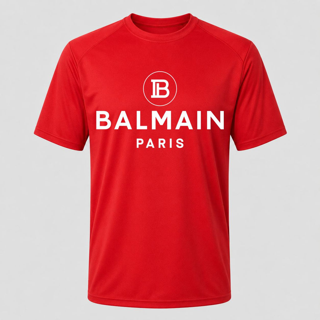 Men's Balmain Paris White Performance T-Shirt - Red