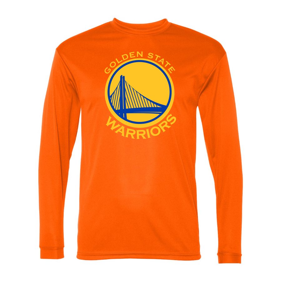 Men's Golden State Warriors Yellow Logo Polyester Long Sleeve T-Shirt - Safety Orange