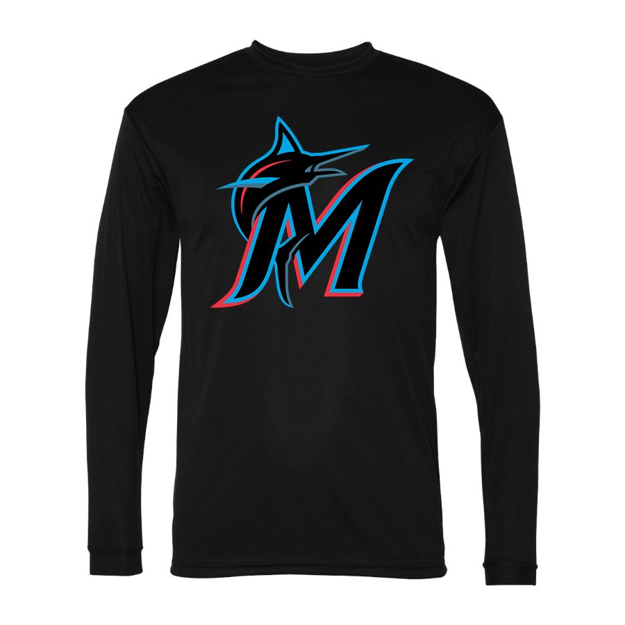 Men's Miami Marlins Polyester Long Sleeve T-Shirt - Black