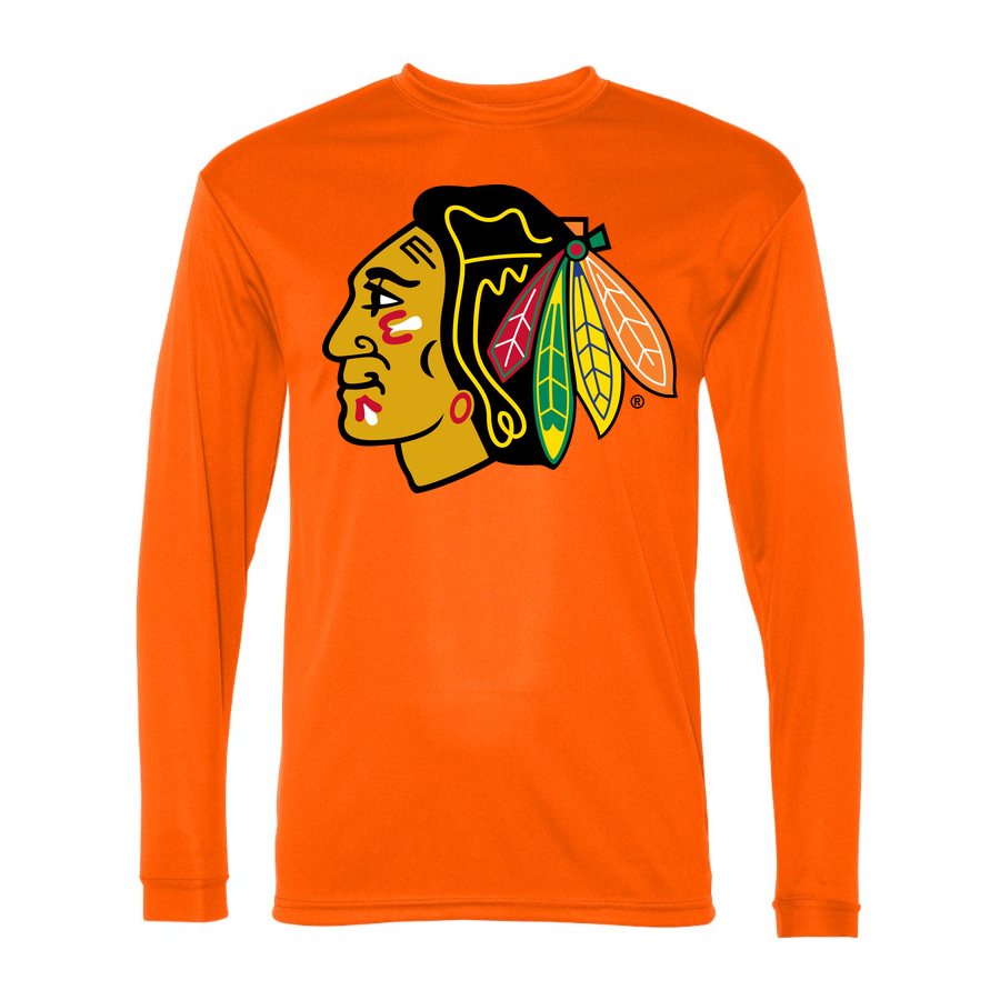 Men's Chicago Blackhawks Polyester Long Sleeve T-Shirt - Safety Orange