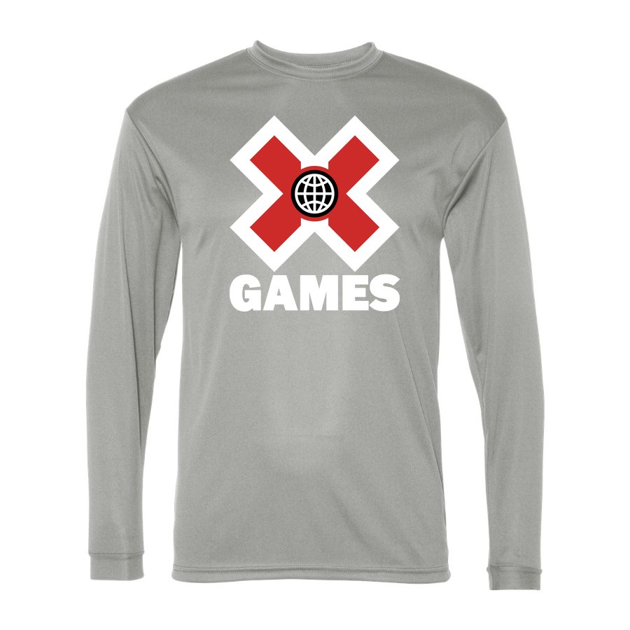 Men's X Games White Logo Polyester Long Sleeve T-Shirt - Silver