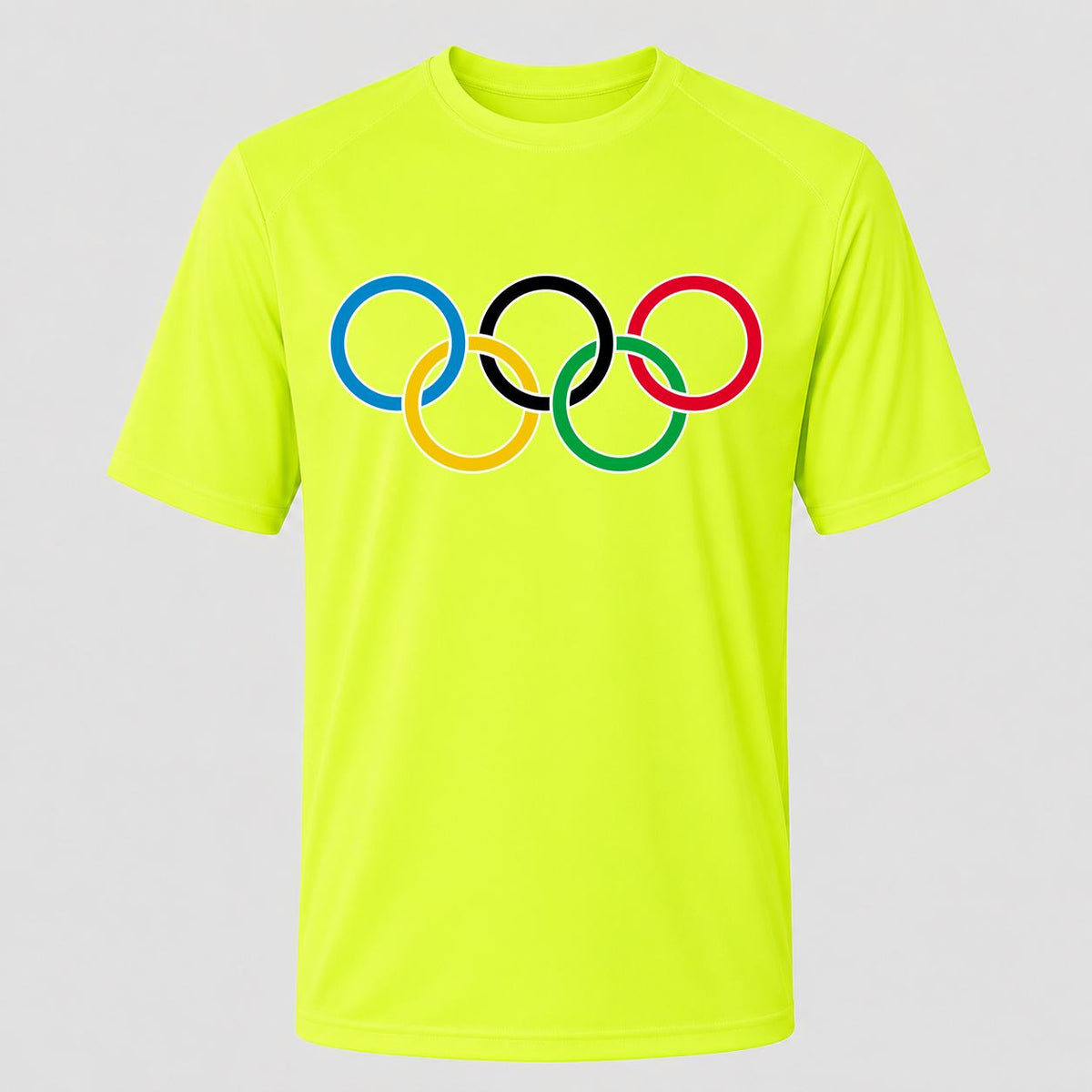 Men's Olympic Rings Black Performance T-Shirt - Safety Green