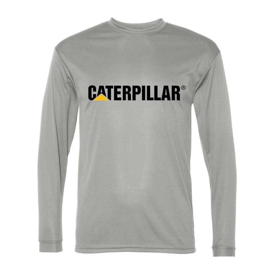 Men's Caterpillar Black Logo Polyester Long Sleeve T-Shirt - Silver