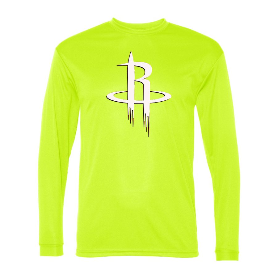 Men's Houston Rockets Army Green Logo Polyester Long Sleeve T-Shirt - Safety Yellow