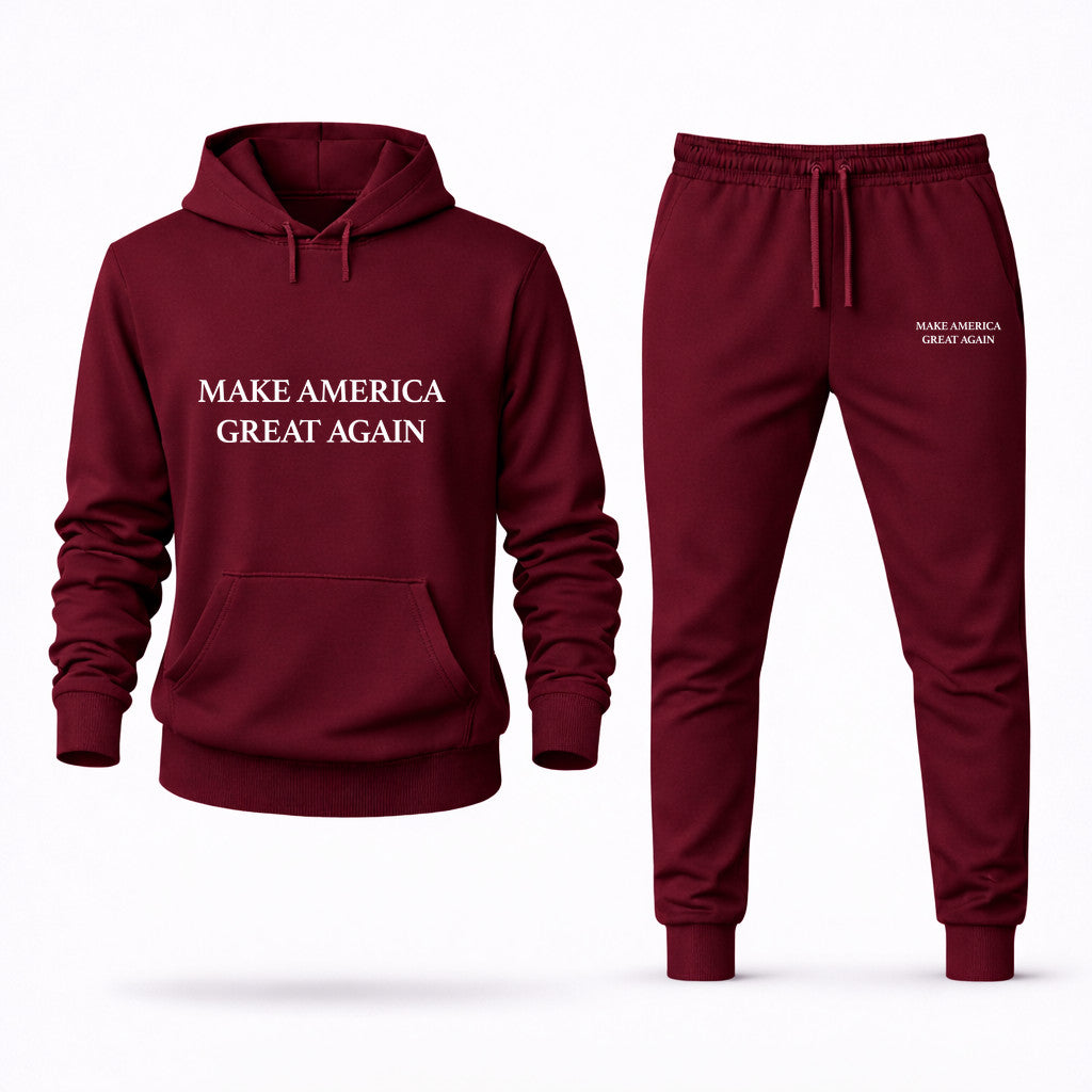 Make America Great Again White Hoodie and Joggers Set - Burgundy