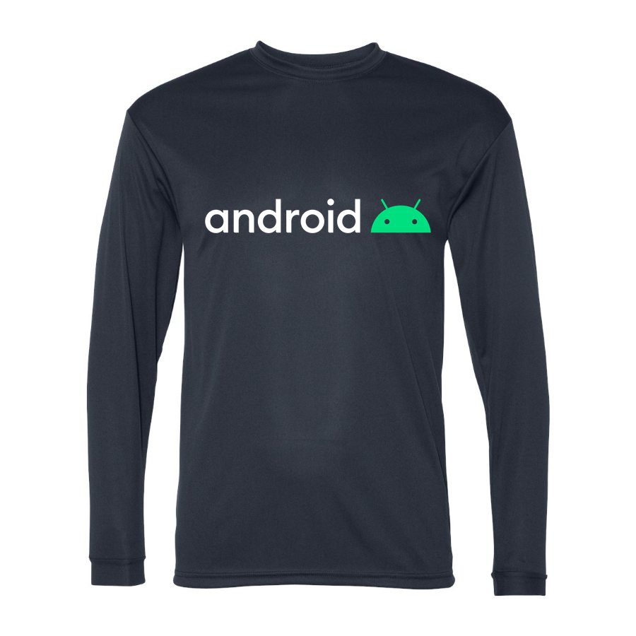 Men's Android White Logo Polyester Long Sleeve T-Shirt - Navy