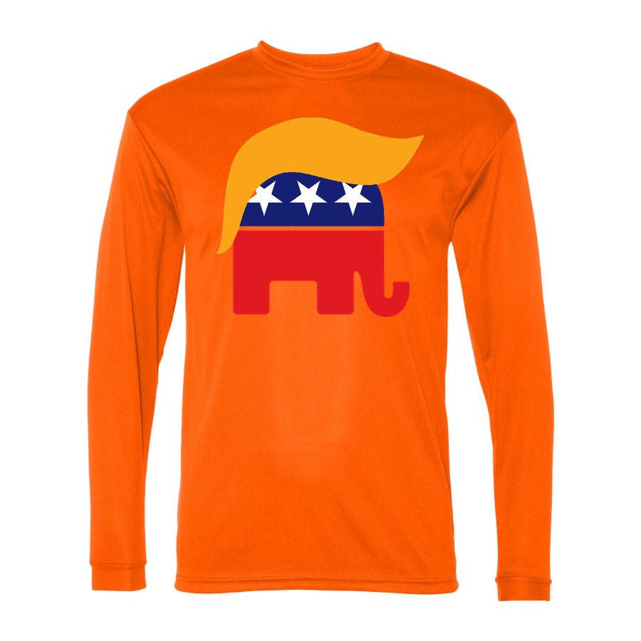 Men's Donald Trump GOP Elephant Polyester Long Sleeve T-Shirt - Safety Orange