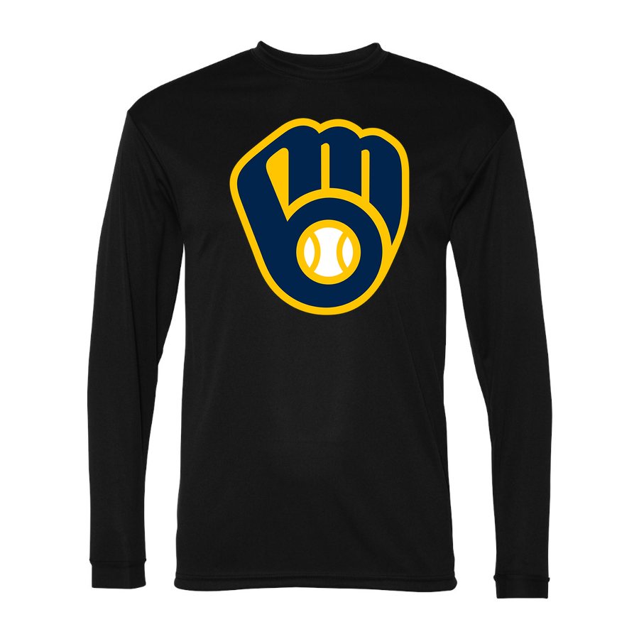 Men's Milwaukee Brewers Polyester Long Sleeve T-Shirt - Black