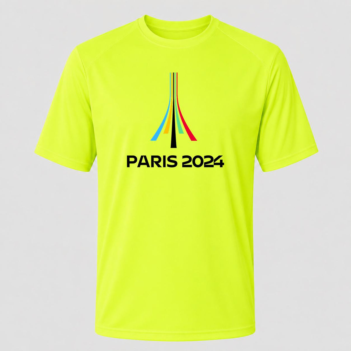 Men's Paris 2024 Olympics Black Performance T-Shirt - Safety Green