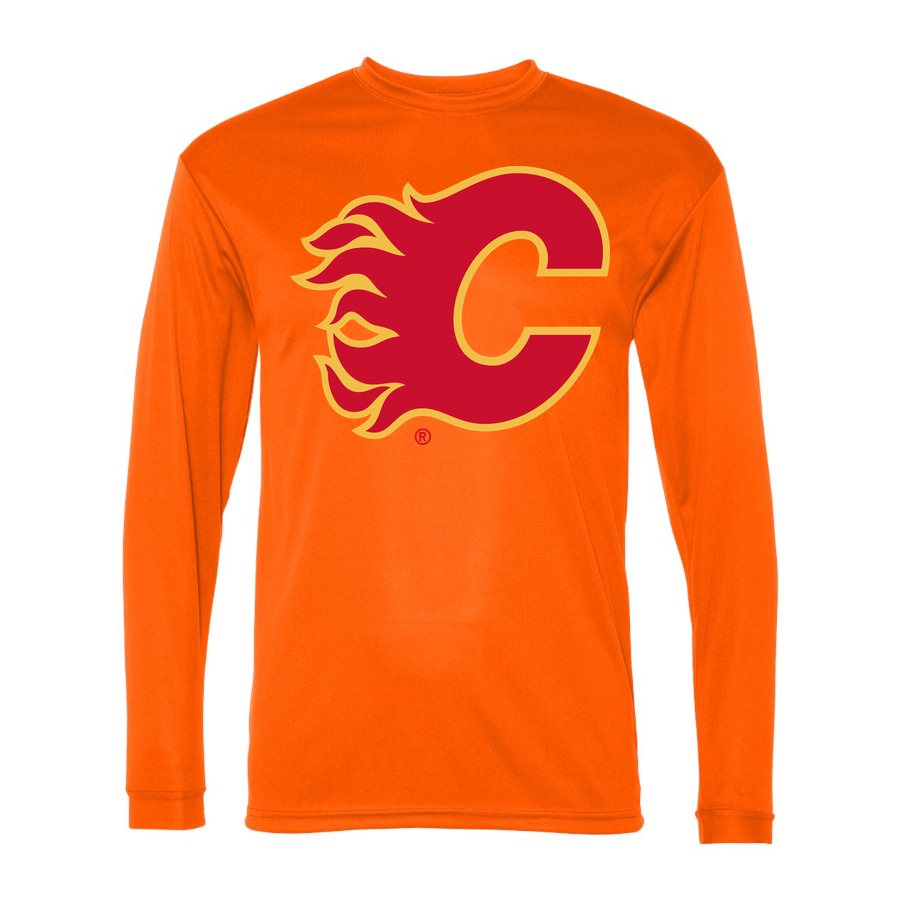 Men's Calgary Flames Polyester Long Sleeve T-Shirt - Safety Orange
