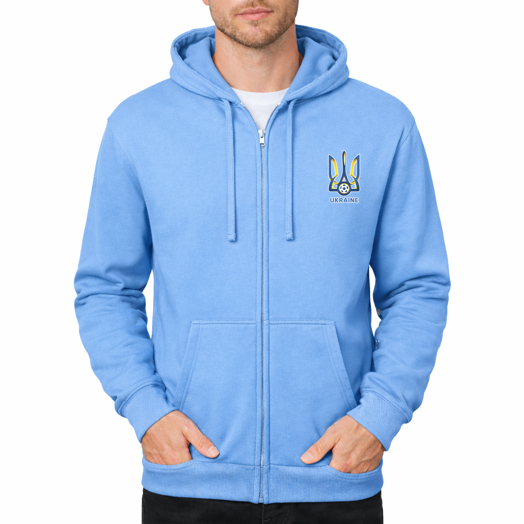 Men's Ukraine National Football Soccer Team Zipper Hoodie - Sky Blue