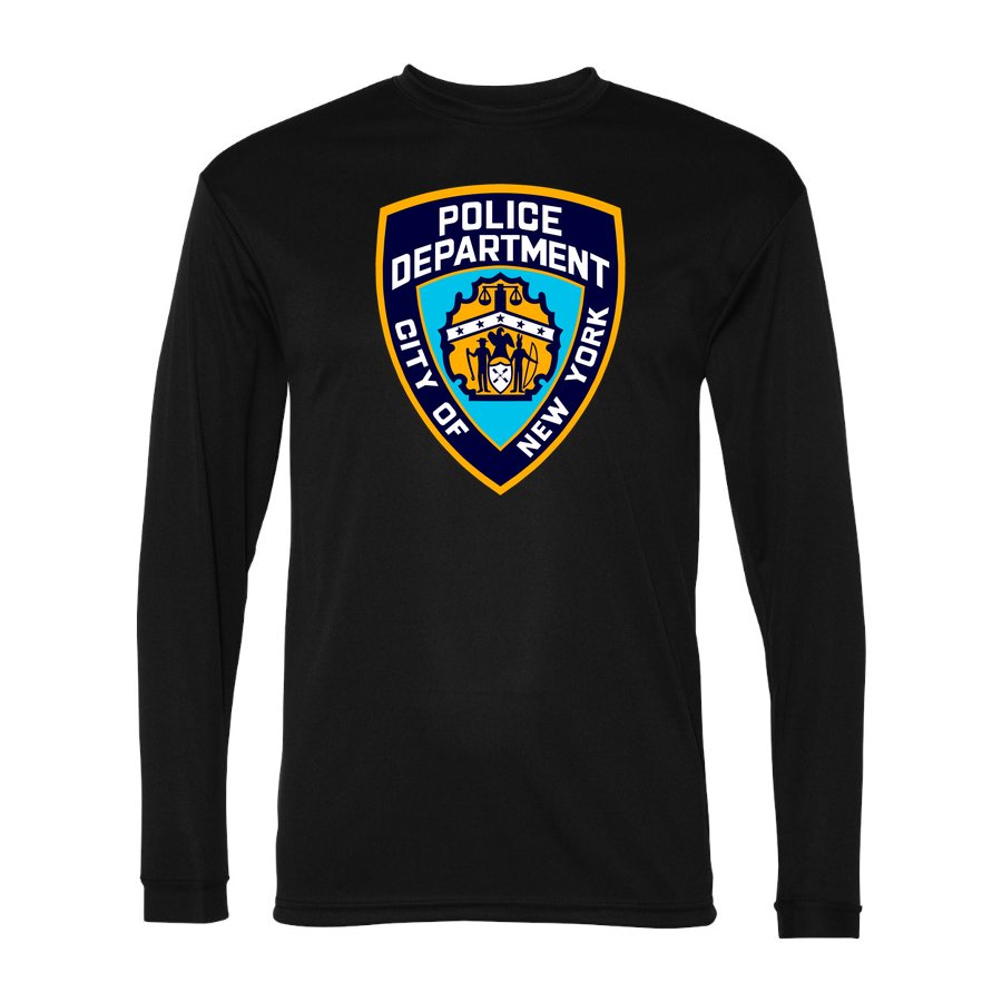 Men's NYPD Polyester Long Sleeve T-Shirt - Black