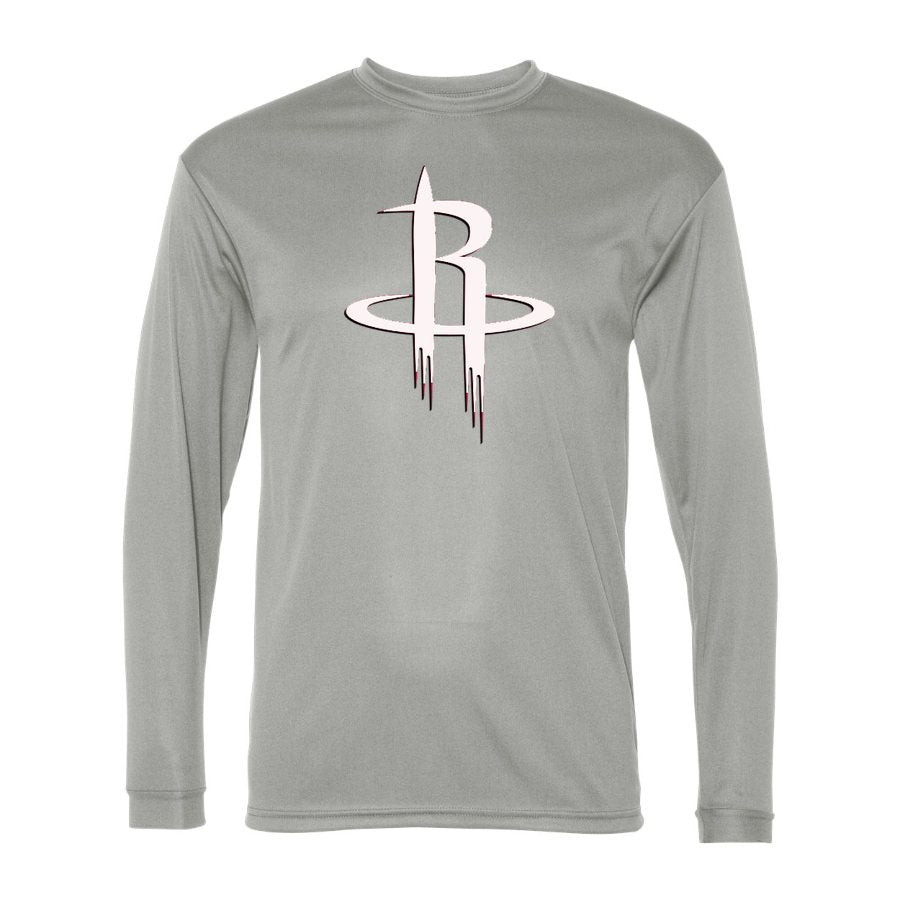 Men's Houston Rockets Army Green Logo Polyester Long Sleeve T-Shirt - Silver