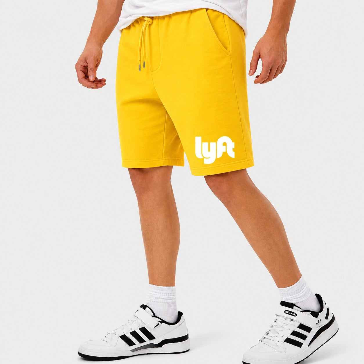Men's Lyft White Cotton Shorts - Yellow