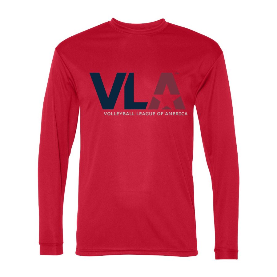 Men's American-Volleyball-League-Logo Polyester Long Sleeve T-Shirt - Red