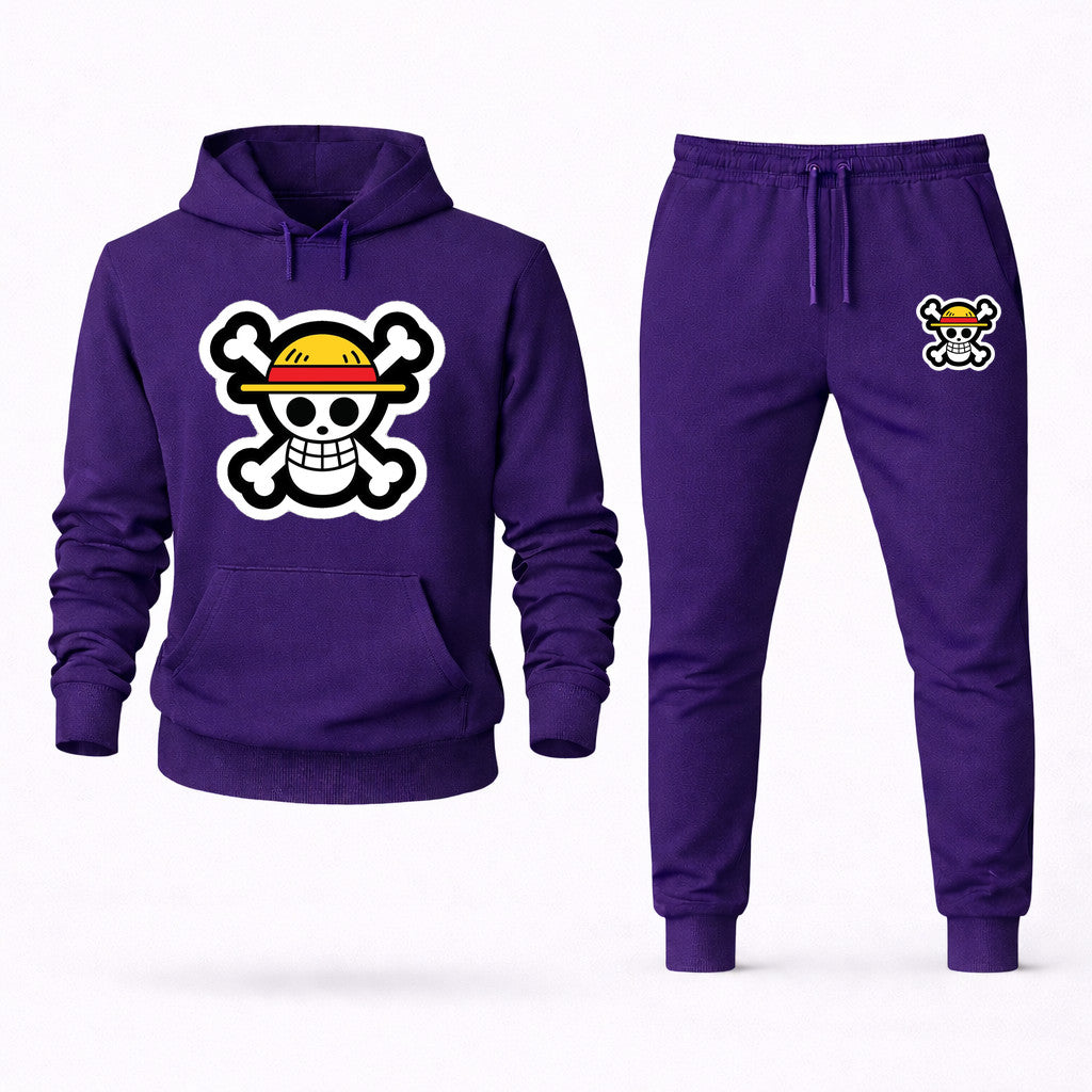 Straw Hat Luffy Hoodie and Joggers Set - Purple