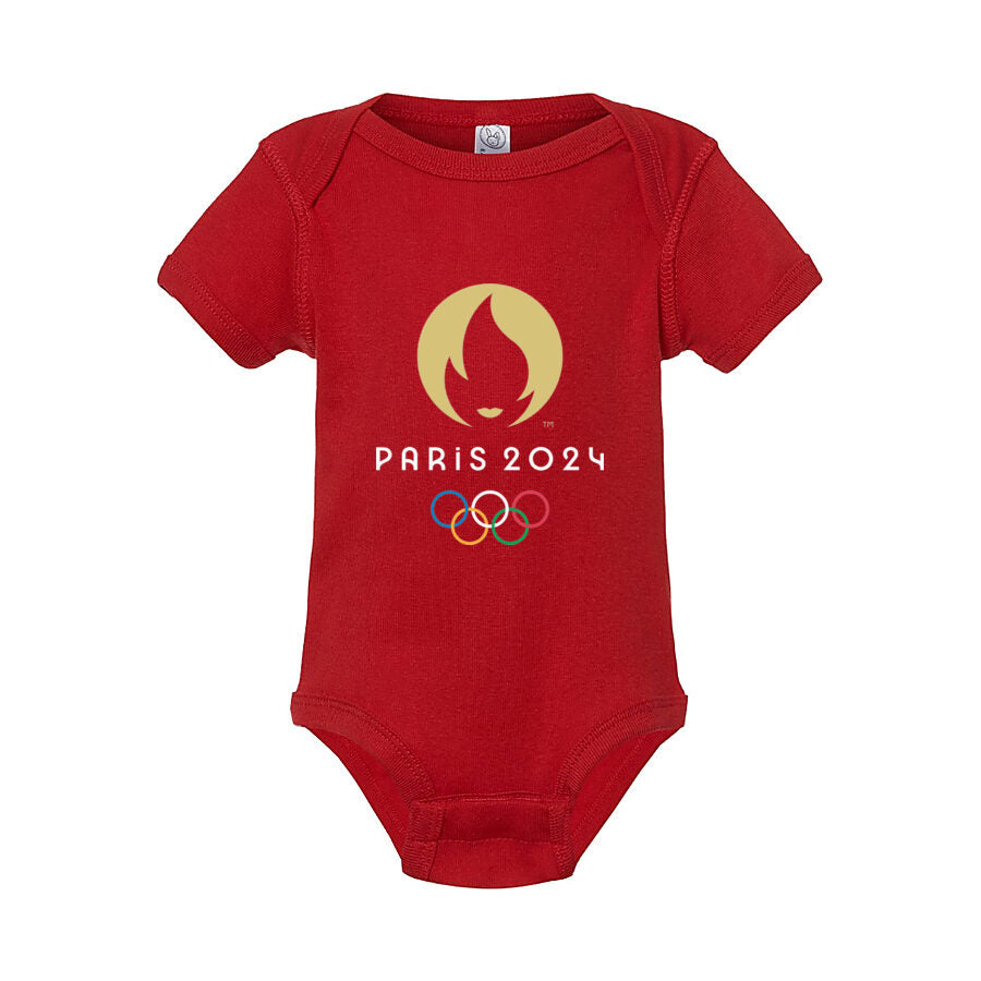 Paris 2024 Olympics White Logo Baby Romper Onesie - Red