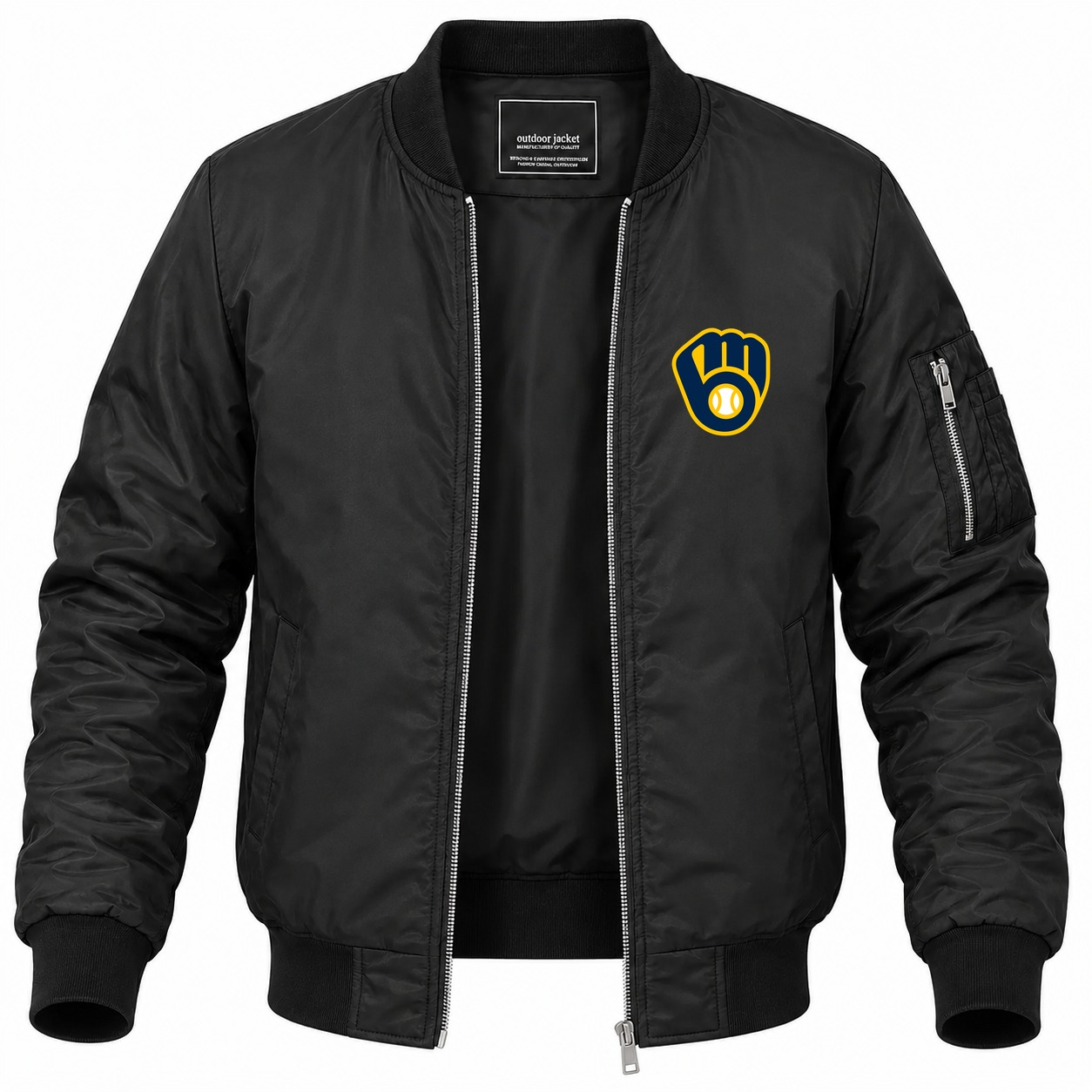 Men's Milwaukee Brewers Lightweight Bomber Jacket - Black