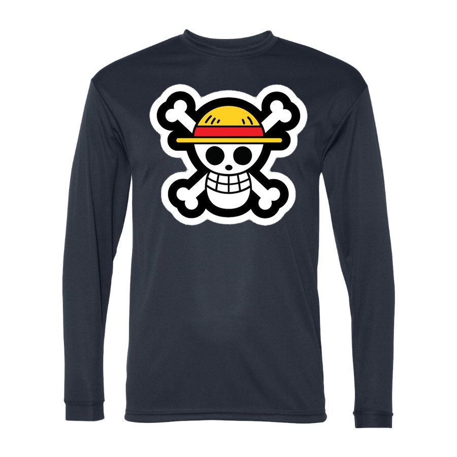 Men's Straw Hat Luffy Polyester Long Sleeve T-Shirt - Navy
