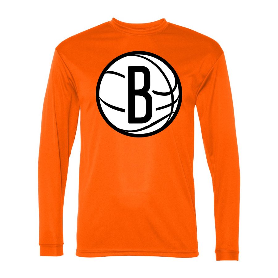 Men's Brooklyn Nets Polyester Long Sleeve T-Shirt - Safety Orange