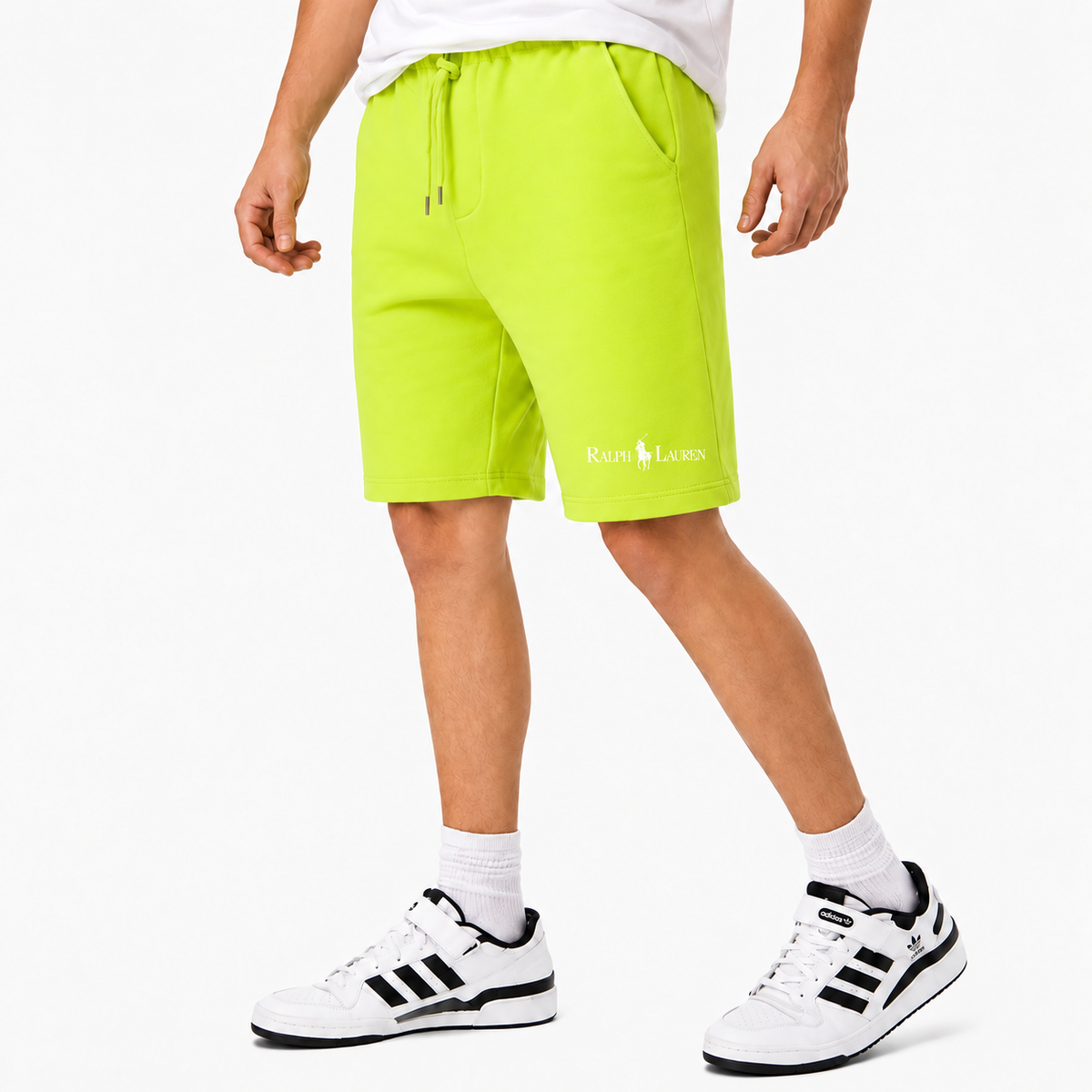 Men's Polo Ralph Lauren White Cotton Shorts - Lime Green