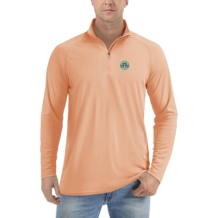 Men's  Starbucks Coffee Lightweight Quarter-Zip Athletic Shirt Long Sleeve Performance Wear