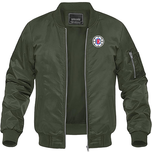 Men's LA Clippers Lightweight Bomber Jacket Windbreaker Softshell Varsity Jacket Coat