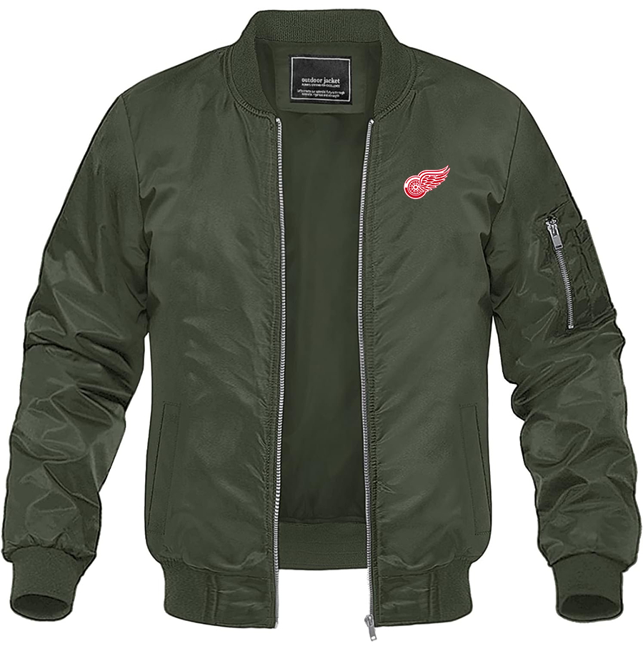 Men's NHL Detroit Red Wings Lightweight Bomber Jacket Windbreaker Softshell Varsity Jacket