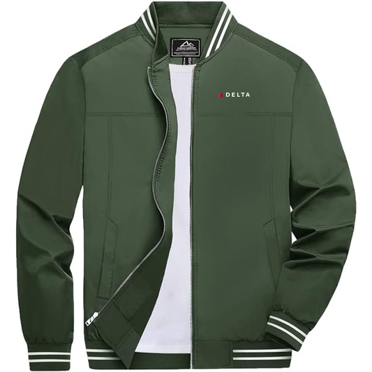 Men's Delta Airlines Lightweight Zip-Up Bomber Jacket with Ribbed Collar and Cuffs Versatile Casual Outerwear