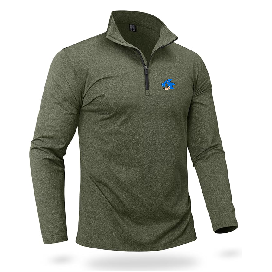 Men's  Sonic the Hedgehog Quarter Zip Pullover Premium Fleece Lined Heather Long Sleeve Golf Shirts Midweight 1/4 Half Zip Sweatshirts