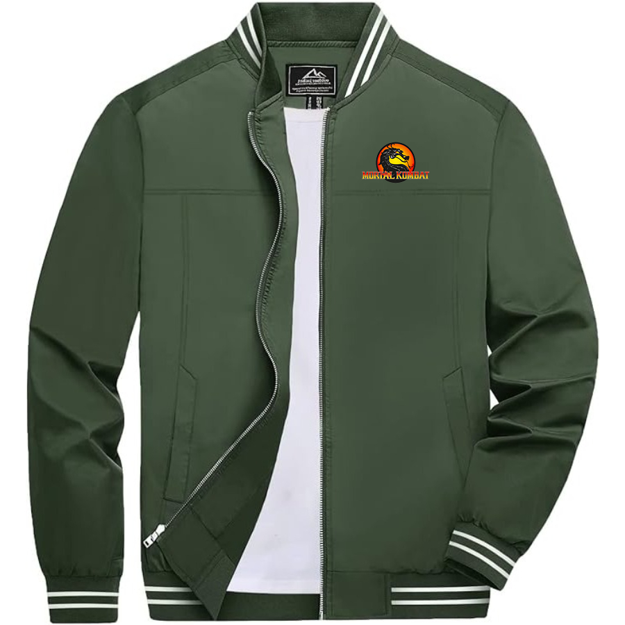 Men's Mortal Kombat Lightweight Zip-Up Bomber Jacket with Ribbed Collar and Cuffs Versatile Casual Outerwear