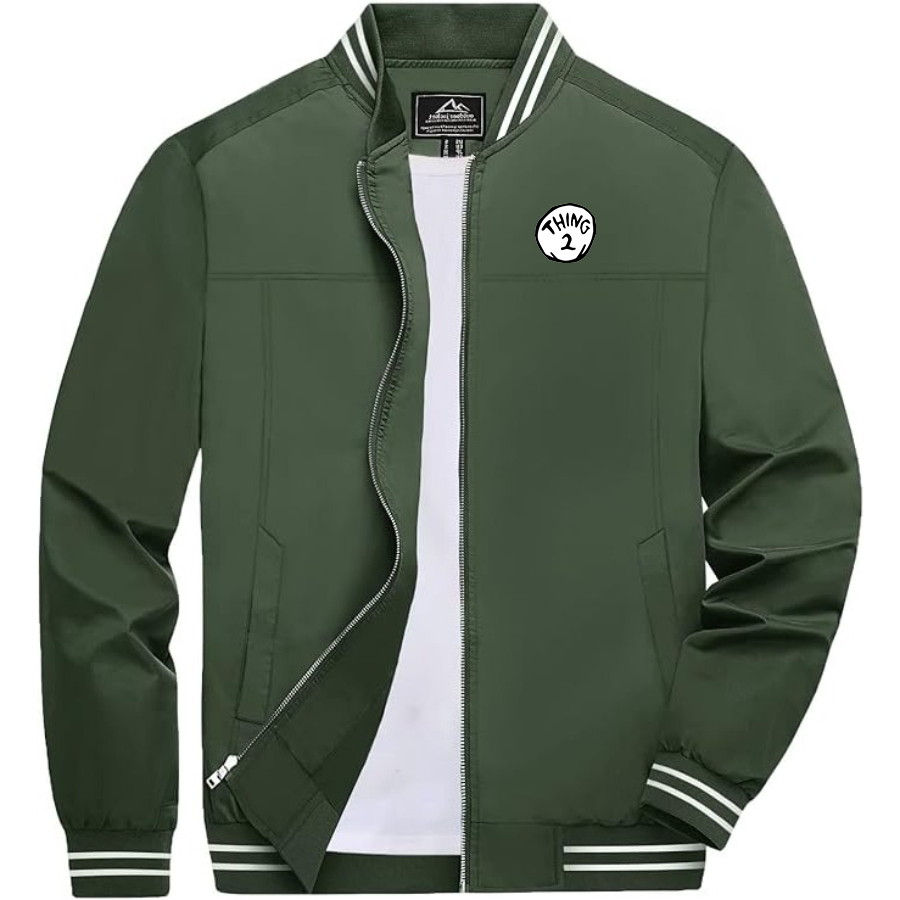 Men's Dr. Suess Thing 2 Lightweight Zip-Up Bomber Jacket with Ribbed Collar and Cuffs Versatile Casual Outerwear