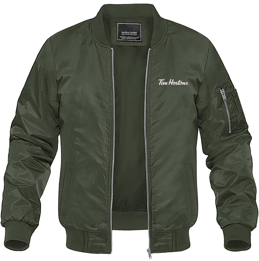 Men's Tim Hortons Lightweight Bomber Jacket Windbreaker Softshell Varsity Jacket