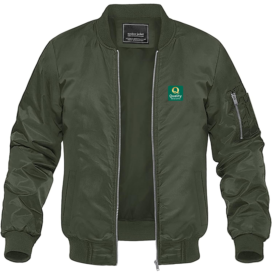 Men's Quality Inn & Suites Lightweight Bomber Jacket Windbreaker Softshell Varsity Jacket