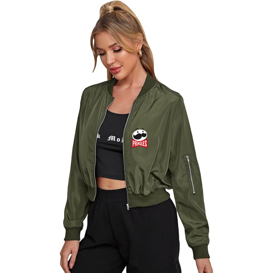 Women's Pringles  Lightweight Bomber Biker Jacket Zip up Windbreaker Crop Bomber Jacket Coat