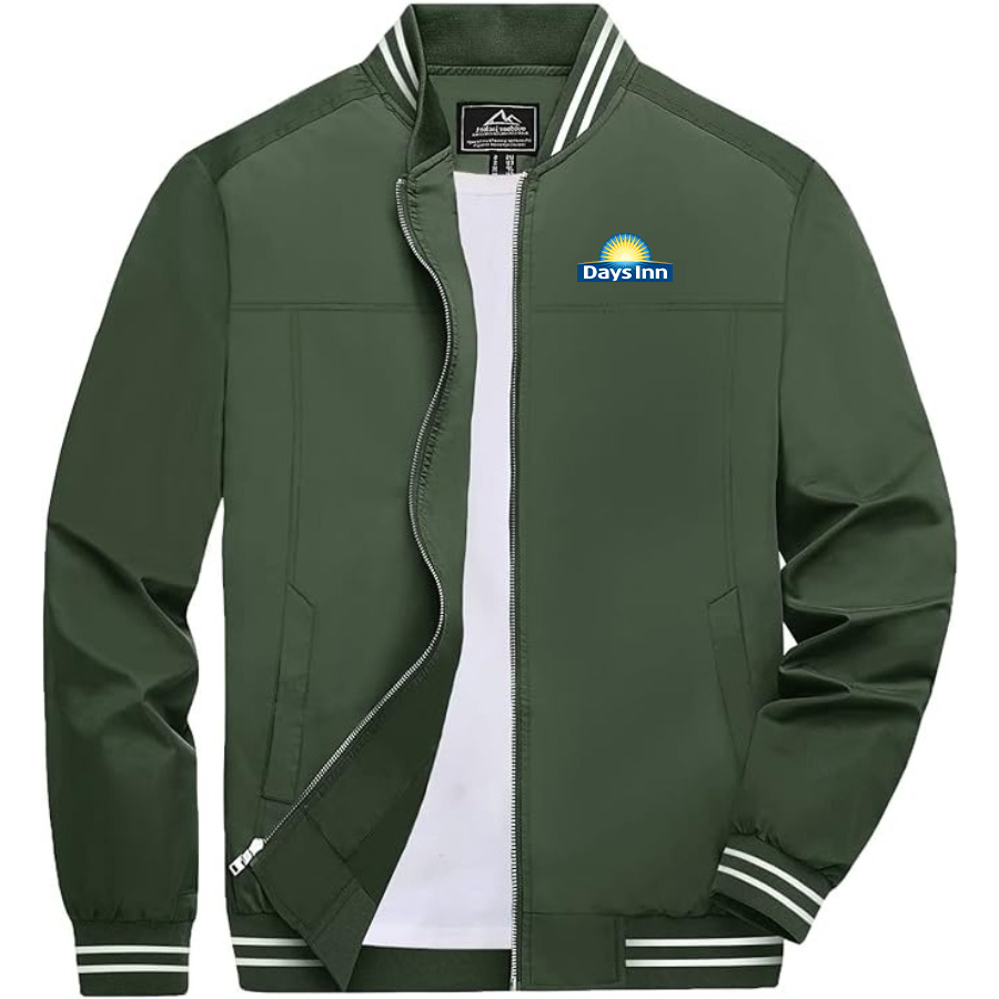 Men's Days Inn Lightweight Zip-Up Bomber Jacket with Ribbed Collar and Cuffs Versatile Casual Outerwear