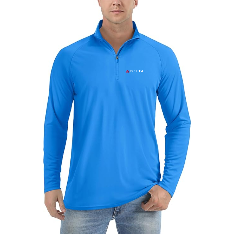 Men's Delta Airlines  Lightweight Quarter-Zip Athletic Shirt Long Sleeve Performance Wear