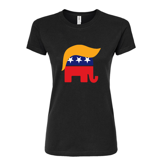 Women's Donald Trump Hair Elephant Round Neck T-Shirt