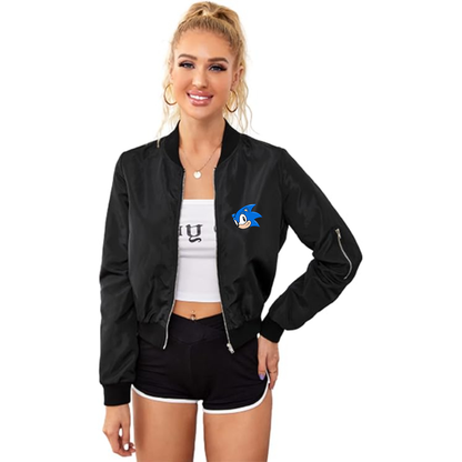 Women's Sonic the Hedgehog Lightweight Bomber Biker Jacket Zip up Windbreaker Crop Bomber Jacket Coat