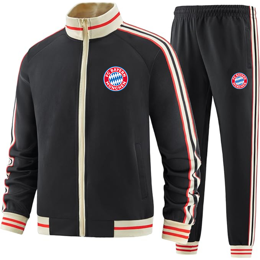 Men's FC Bayern Munich Premium Two-Piece Designer Tracksuit with Bold Striped Accents and Zippered Front Elevated Athletic Wear