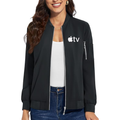 Women's Apple TV Premium Bomber Jacket with Polished Detailing and Functional Sleeve Pocket Modern Luxury Outerwear