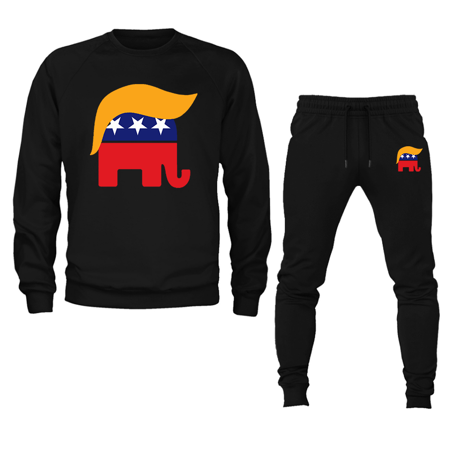 Men's Donald Trump Hair Elephant Crewneck Sweatshirt Joggers Suit