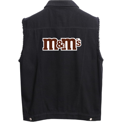 Men's M&M_s Sleeveless Distressed Denim Vest  Rugged Black Jean Jacket