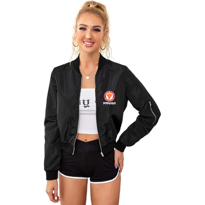 Women'sPopeyes Louisiana Kitchen Lightweight Bomber Biker Jacket Zip up Windbreaker Crop Bomber Jacket Coat